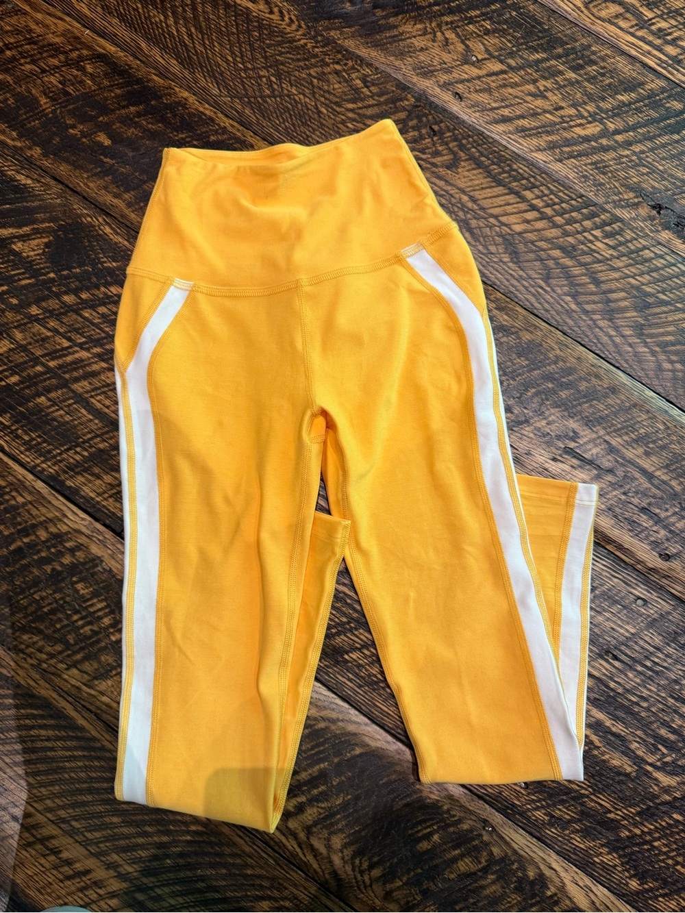 Beyond Yoga Yellow Leggings with White Side Stripes